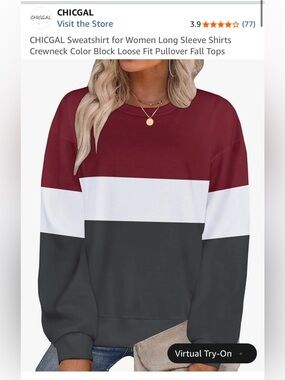 Chicgal Striped Colorblock Sweatshirt Pullover Top Shirt Burgundy Red Gray M